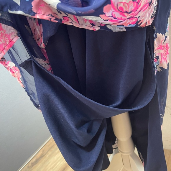 Navy Pink Floral Chiffon Maxi Dress Romantic Cottagecore Spring Wedding Guest Md - Picture 9 of 14